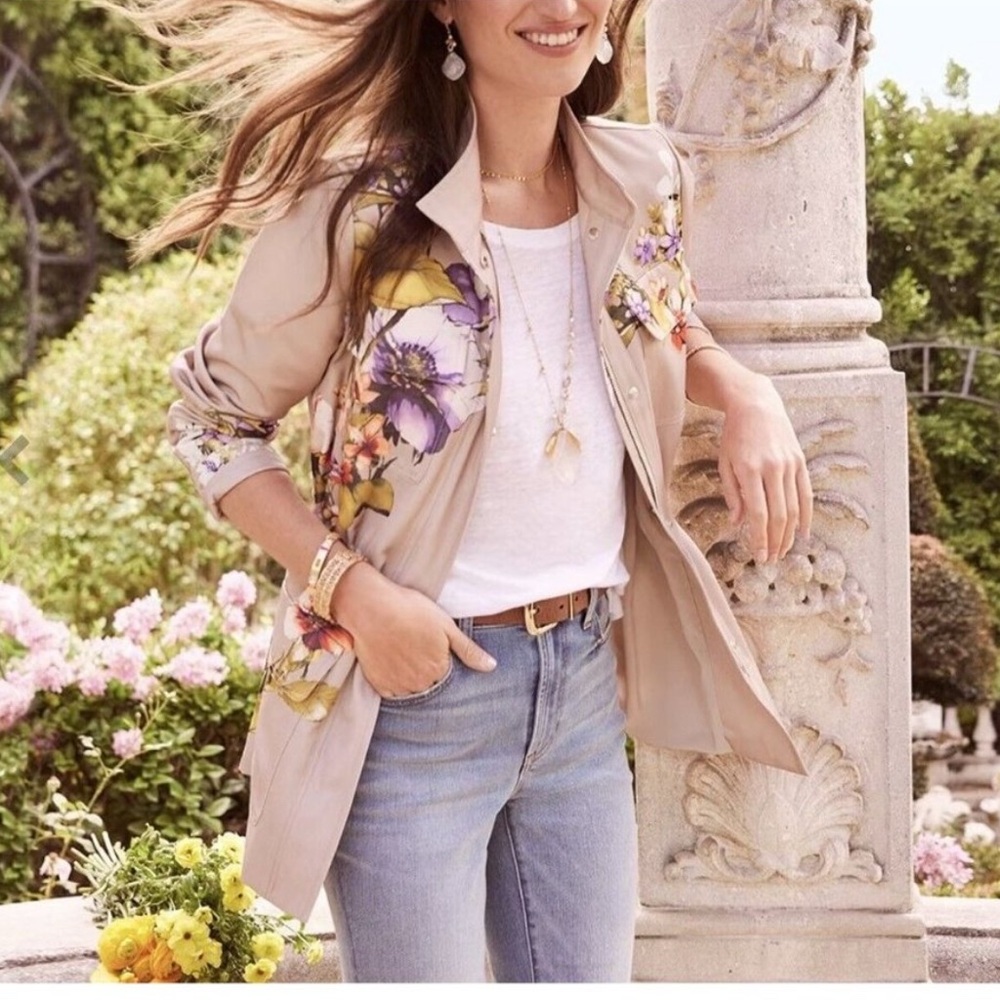 Chico's Floral Utility Jacket in Cream and Multicolor